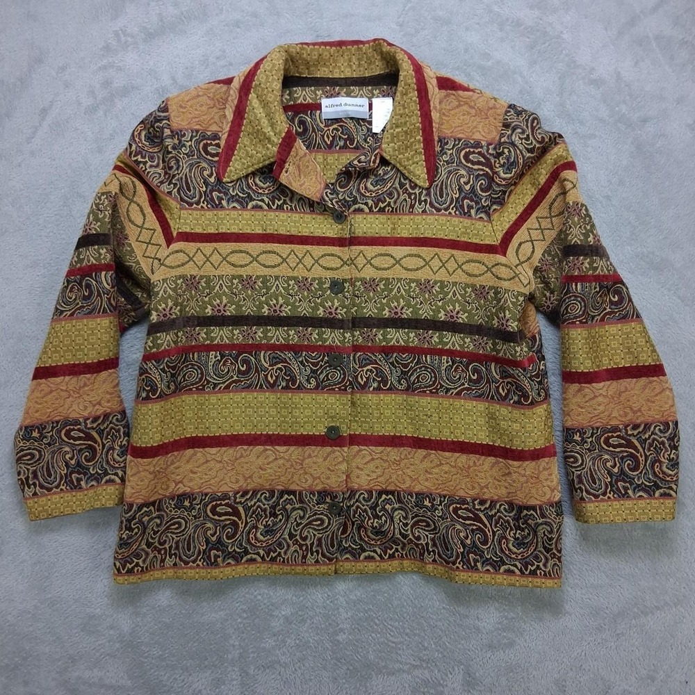 Alfred Dunner Petite Button Up Blouse Long Sleeve Paisley Striped Pattern 14P